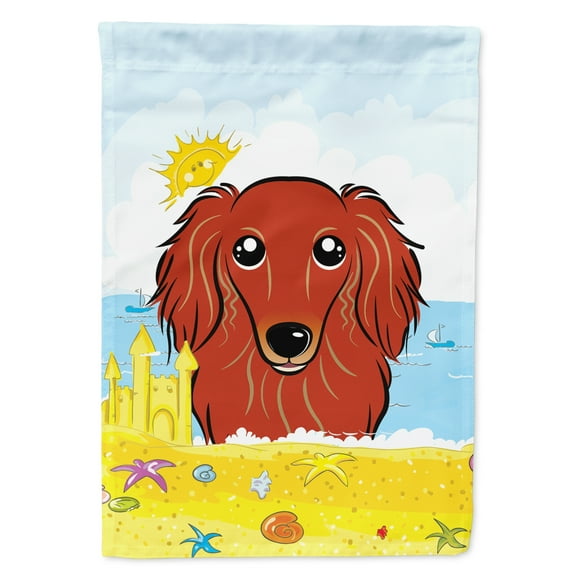 Longhair Red Dachshund Summer Beach Flag Garden Size BB2082GF