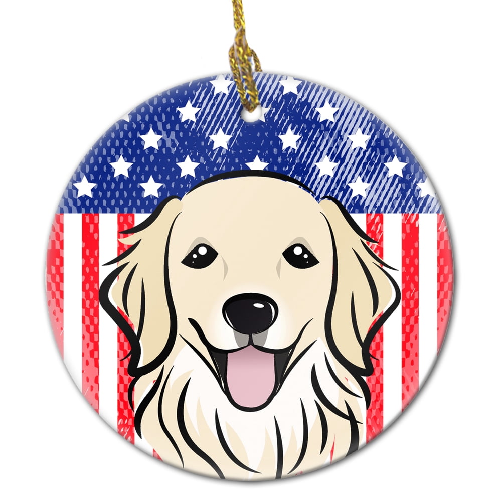 Carolines Treasures BB2135CO1 Flag & Golden Retriever Ceramic Ornament, 3 x 0.25 x 3 in.