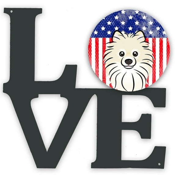 Carolines Treasures BB2137WALV American Flag and Pomeranian Metal Wall Artwork LOVE 12X12 multicolor