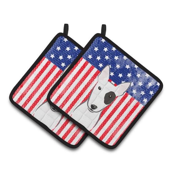 Carolines Treasures BB2139PTHD Flag and Bull Terrier Pair of Pot Holders , 7.5HX7.5W, multicolor