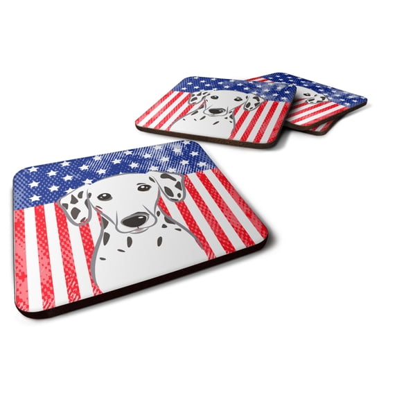 Carolines Treasures BB2140FC American Flag and Dalmatian Foam Coaster Set of 4 3 1/2 x 3 1/2 multicolor