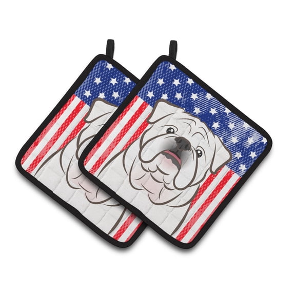 Carolines Treasures BB2150PTHD American Flag and White English Bulldog Pair of Pot Holders 7.5HX7.5W multicolor