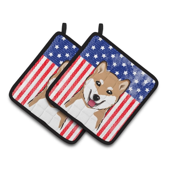 Carolines Treasures BB2155PTHD Flag and Shiba Inu Pair of Pot Holders , 7.5HX7.5W, multicolor