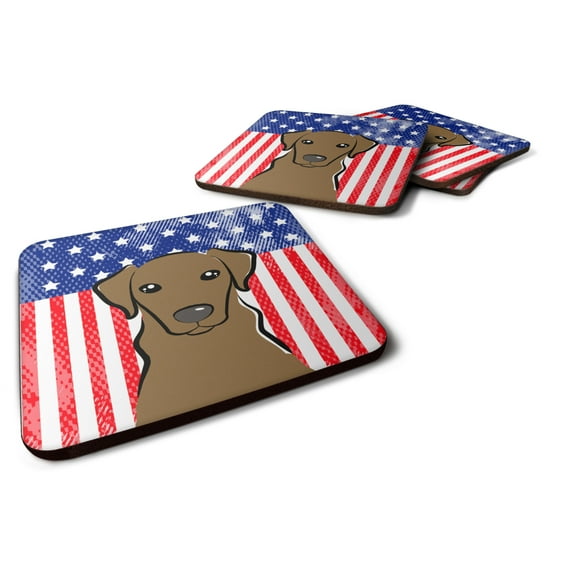 Carolines Treasures BB2164FC American Flag and Chocolate Labrador Foam Coaster Set of 4 3 1/2 x 3 1/2 multicolor