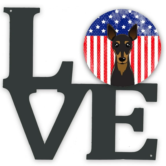 Carolines Treasures BB2170WALV American Flag and Min Pin Metal Wall Artwork LOVE 12X12 multicolor