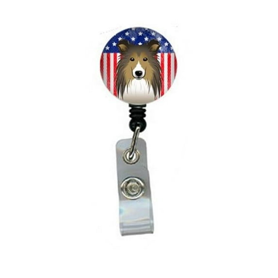 Carolines Treasures BB2172BR American Flag & Sheltie Retractable Badge Reel