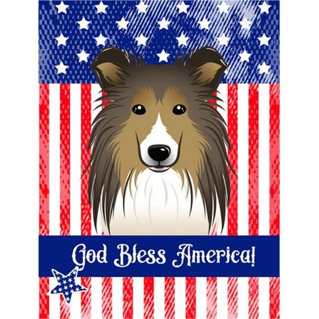 Caroline's Treasures BB2172CHF God Bless American Flag with Sheltie Flag Canvas House Size , Large, multicolor