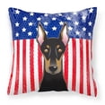 thumbnail image 1 of Carolines Treasures BB2175PW1414 American Flag & Doberman Fabric Decorative Pillow, 14 x 3 x 14 in., 1 of 4