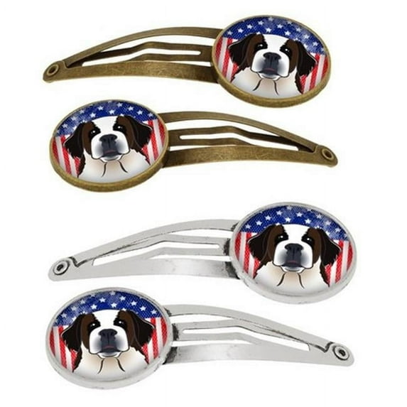 Carolines Treasures BB2176HCS4 American Flag & Saint Bernard Barrettes Hair Clips, Set of 4