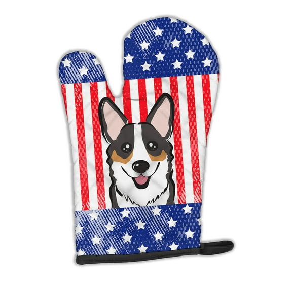 Carolines Treasures BB2185OVMT American Flag and Tricolor Corgi Oven Mitt Large multicolor