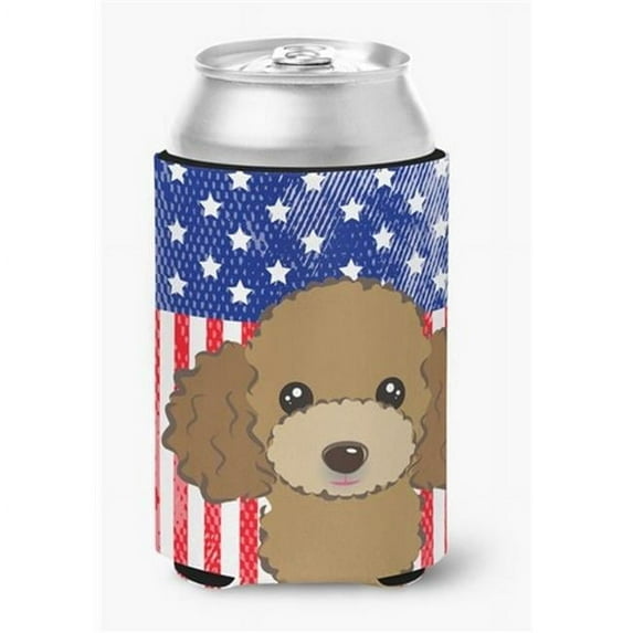 Caroline's Treasures BB2186CC American Flag and Chocolate Brown Poodle Can or Bottle Hugger , Can Hugger, multicolor