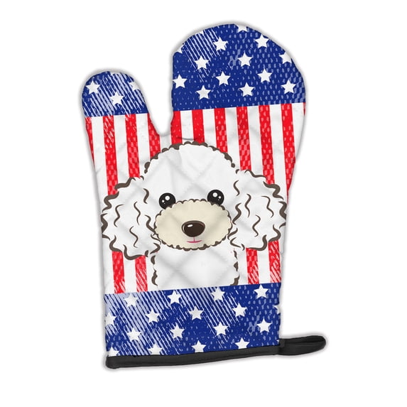 Carolines Treasures BB2187OVMT American Flag and White Poodle Oven Mitt Large multicolor