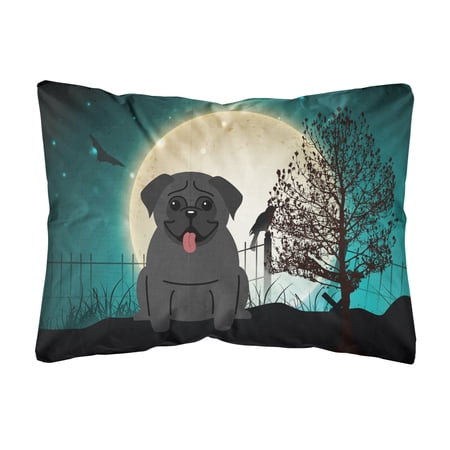Carolines Treasures BB2196PW1216 Halloween Scary Pug Black Canvas Fabric Decorative Pillow, 12H x16W, multicolor