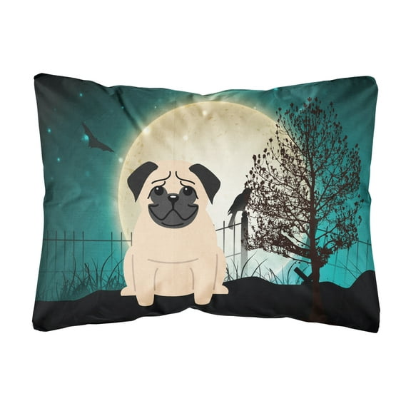Carolines Treasures BB2198PW1216 Halloween Scary Pug Fawn Canvas Fabric Decorative Pillow, 12H x16W, multicolor