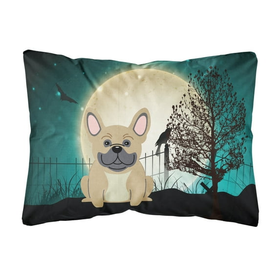 Carolines Treasures BB2200PW1216 Halloween Scary French Bulldog Cream Canvas Fabric Decorative Pillow, 12H x16W,