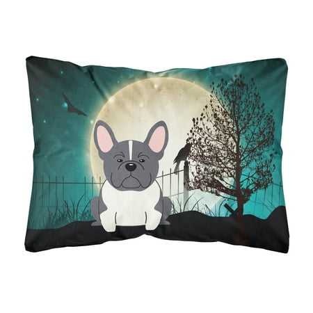 Carolines Treasures BB2202PW1216 Halloween Scary French Bulldog Black White Canvas Fabric Decorative Pillow, 12H x16W,