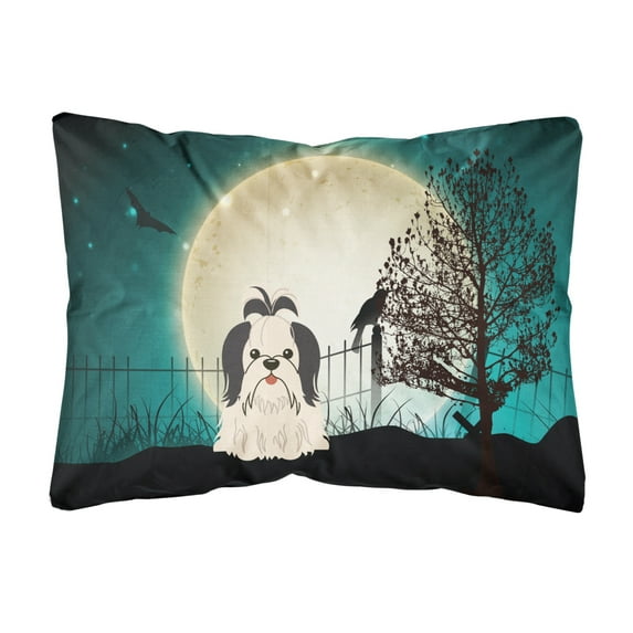 Carolines Treasures BB2278PW1216 Halloween Scary Shih Tzu Black White Canvas Fabric Decorative Pillow, 12H x16W,
