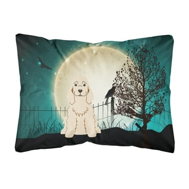 Carolines Treasures BB2284PW1216 Halloween Scary Cocker Spaniel Buff Canvas Fabric Decorative Pillow, 12H x16W,