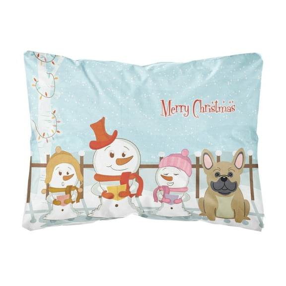 Carolines Treasures BB2341PW1216 Merry Christmas Carolers French Bulldog Cream Canvas Fabric Decorative Pillow, 12H