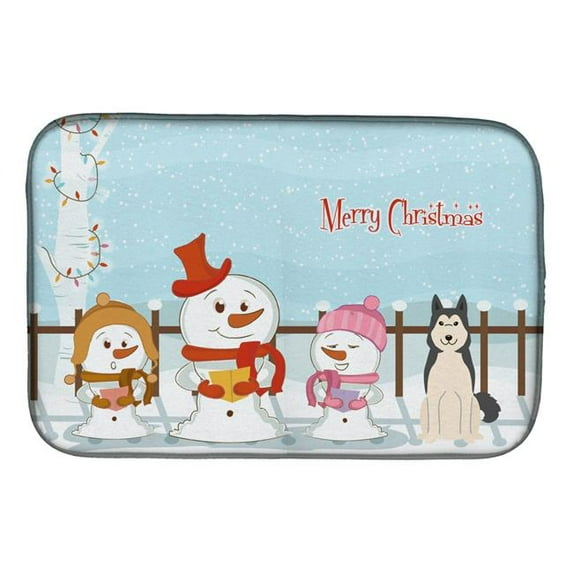 Merry Christmas Carolers West Siberian Laika Spitz Dish Drying Mat