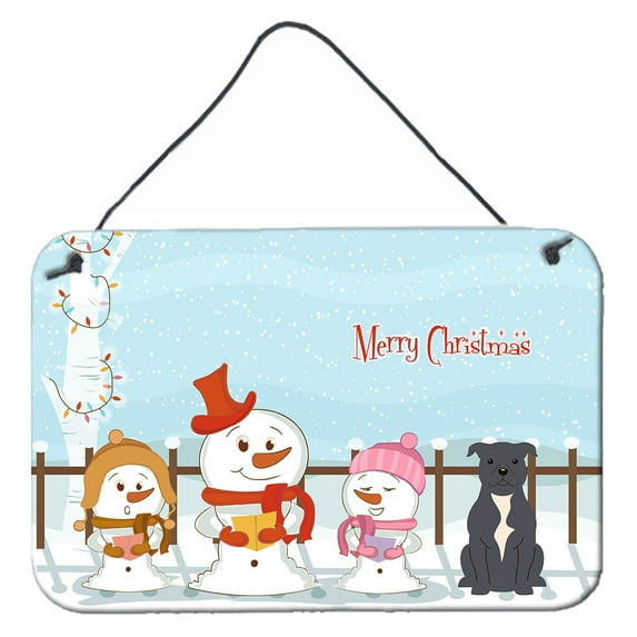 Carolines Treasures BB2377DS812 Merry Christmas Carolers Staffordshire Bull Terrier Blue Wall or Door Hanging Prints