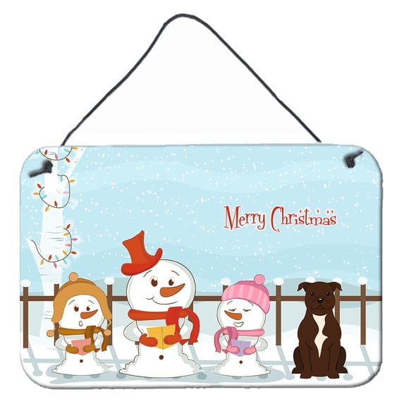 Carolines Treasures BB2379DS812 Merry Christmas Carolers Staffordshire Bull Terrier Chocolate Wall or Door Hanging