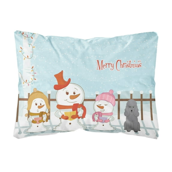 Carolines Treasures BB2399PW1216 Merry Christmas Carolers Poodle Silver Canvas Fabric Decorative Pillow, 12H x16W,