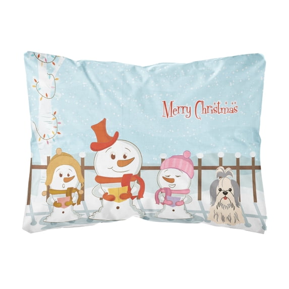 Carolines Treasures BB2416PW1216 Merry Christmas Carolers Shih Tzu Silver White Canvas Fabric Decorative Pillow, 12H