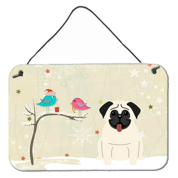 Carolines Treasures BB2476DS812 Christmas Presents between Friends Pug Cream Wall or Door Hanging Prints 8x12