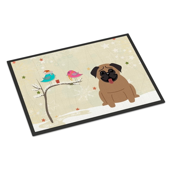 Christmas Presents between Friends Pug Brown Door Mat