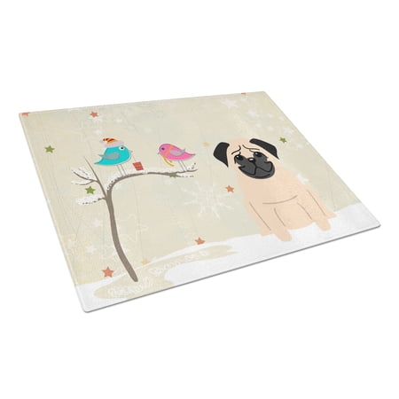 Carolines Treasures BB2480LCB Christmas Presents Between Friends Pug Fawn Glass Cutting Board, Large
