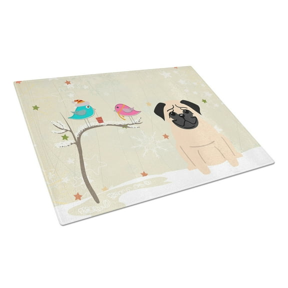 Carolines Treasures BB2480LCB Christmas Presents Between Friends Pug Fawn Glass Cutting Board, Large