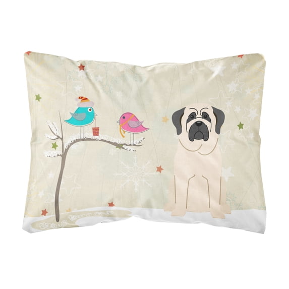 Carolines Treasures BB2489PW1216 Christmas Presents between Friends Mastiff - White Canvas Fabric Decorative Pillow, 12H