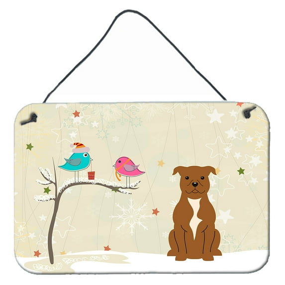 Carolines Treasures BB2519DS812 Christmas Presents between Friends Staffordshire Bull Terrier Brown Wall or Door Hanging