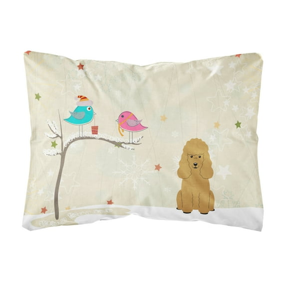 Carolines Treasures BB2541PW1216 Christmas Presents between Friends Poodle - Tan Canvas Fabric Decorative Pillow, 12H