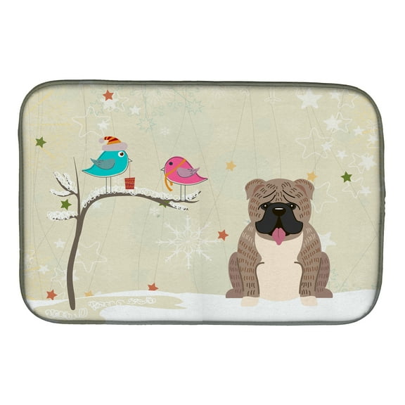 Carolines Treasures BB2598DDM Christmas Presents Between Friends English Bulldog Grey Brindle Dish Drying Mat