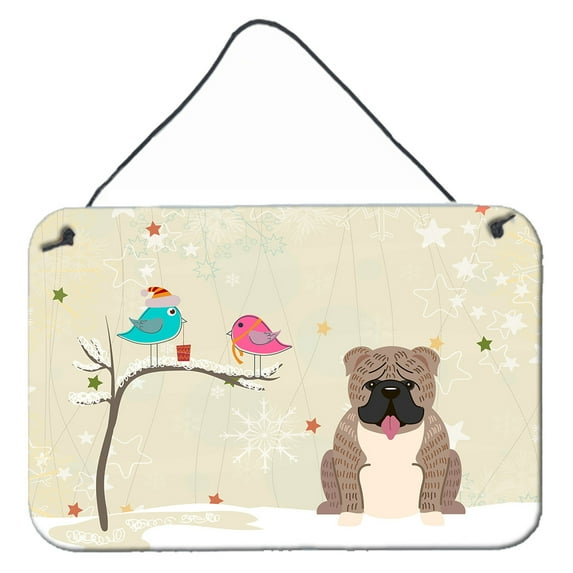 Carolines Treasures BB2598DS812 Christmas Presents between Friends English Bulldog Grey Brindle Wall or Door Hanging
