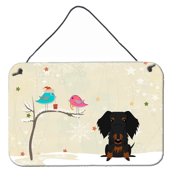 Carolines Treasures BB2599DS812 Christmas Presents between Friends Wire Haired Dachshund Black Tan Wall or Door Hanging