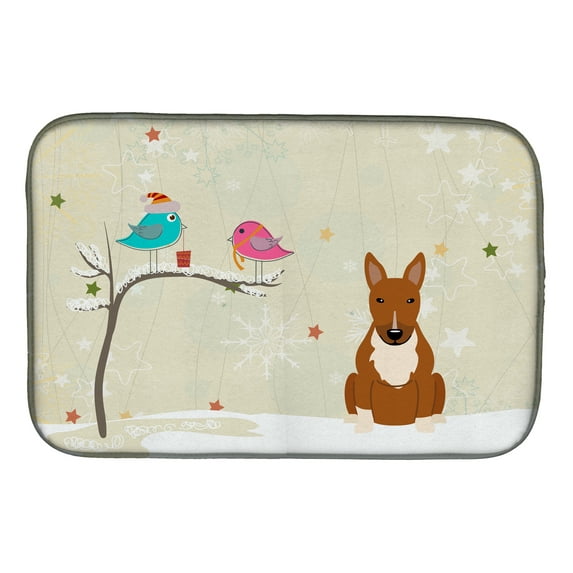 Christmas Presents between Friends Bull Terrier Red Dish Drying Mat