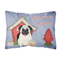 Carolines Treasures BB2758PW1216 Dog House Collection Pug Cream Canvas Fabric Decorative Pillow  12H x16W multicolor