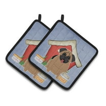 Carolines Treasures BB2759PTHD Dog House Collection Pug Brown Pair of Pot Holders , 7.5HX7.5W, multicolor