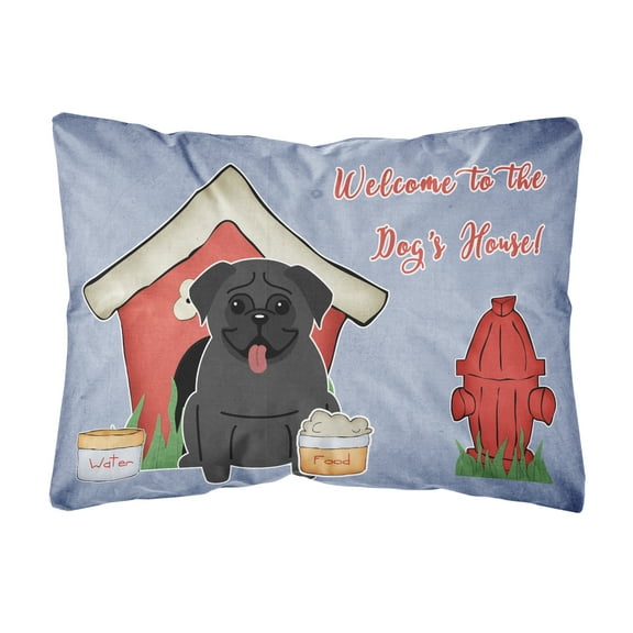 Carolines Treasures BB2760PW1216 Dog House Collection Pug Black Canvas Fabric Decorative Pillow 12H x16W multicolor