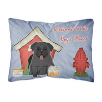 Carolines Treasures BB2760PW1216 Dog House Collection Pug Black Canvas Fabric Decorative Pillow 12H x16W multicolor