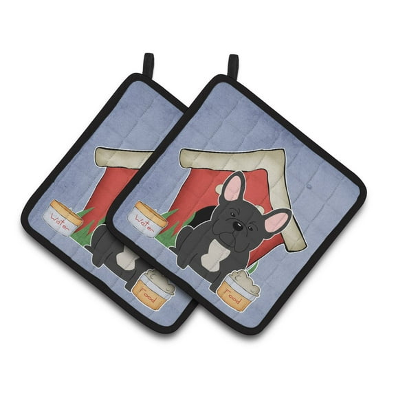 Carolines Treasures BB2768PTHD Dog House Collection French Bulldog Black Pair of Pot Holders , 7.5HX7.5W, multicolor