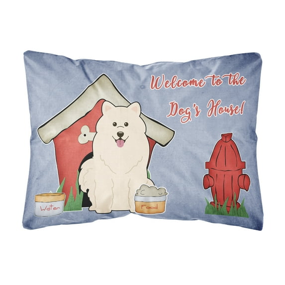 Carolines Treasures BB2784PW1216 Dog House Collection Samoyed Canvas Fabric Decorative Pillow  12H x16W multicolor