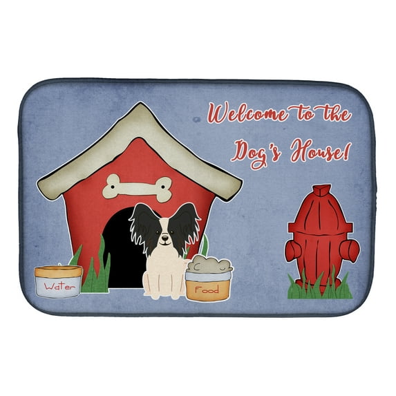 Dog House Collection Papillon Black White Dish Drying Mat