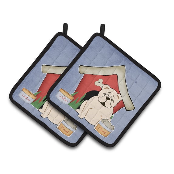 Carolines Treasures BB2877PTHD Dog House Collection English Bulldog White Pair of Pot Holders 7.5HX7.5W multicolor