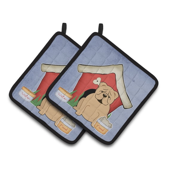 Carolines Treasures BB2878PTHD Dog House Collection English Bulldog Fawn Pair of Pot Holders 7.5HX7.5W multicolor
