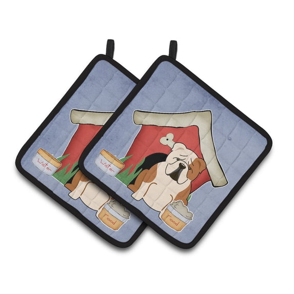 Carolines Treasures BB2879PTHD Dog House Collection English Bulldog Fawn White Pair of Pot Holders 7.5HX7.5W multicolor
