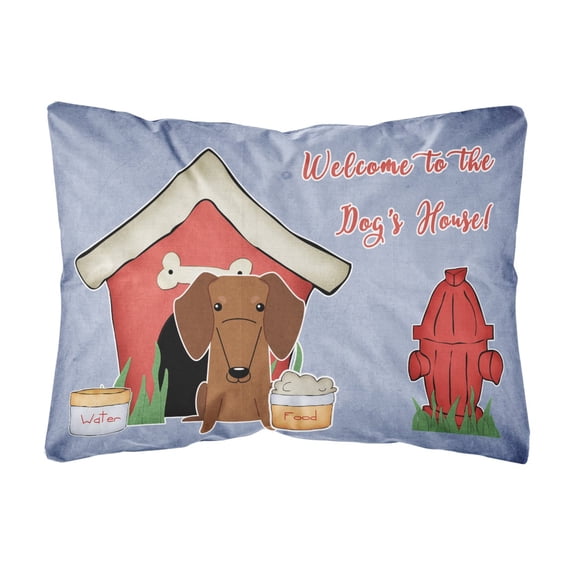 Carolines Treasures BB2884PW1216 Dog House Collection Dachshund Red Brown Canvas Fabric Decorative Pillow 12H x16W